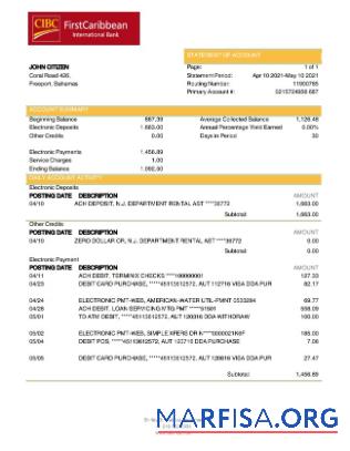 Downloadable Bahamas FirstCaribbean International Bank bank statement word template